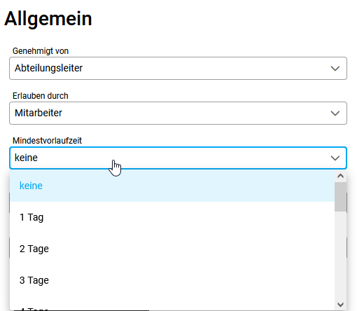 Allgemein-Mindestvorlaufzeit