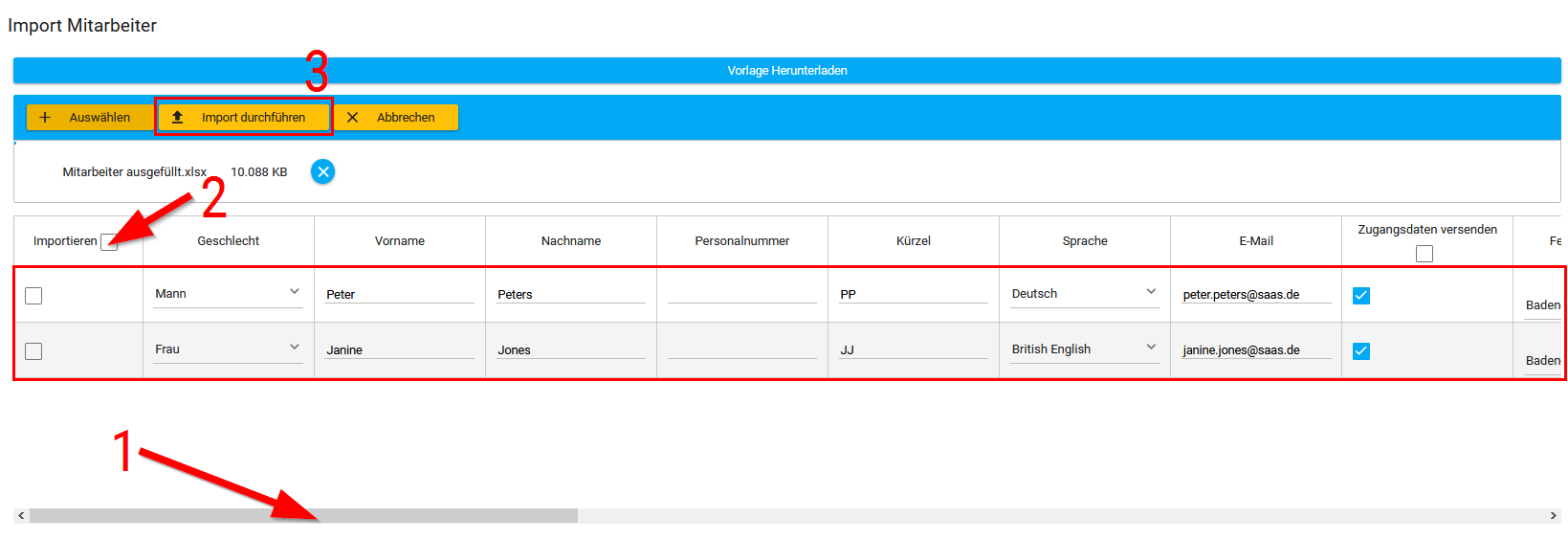 Mitarbeiter Informationen Importieren