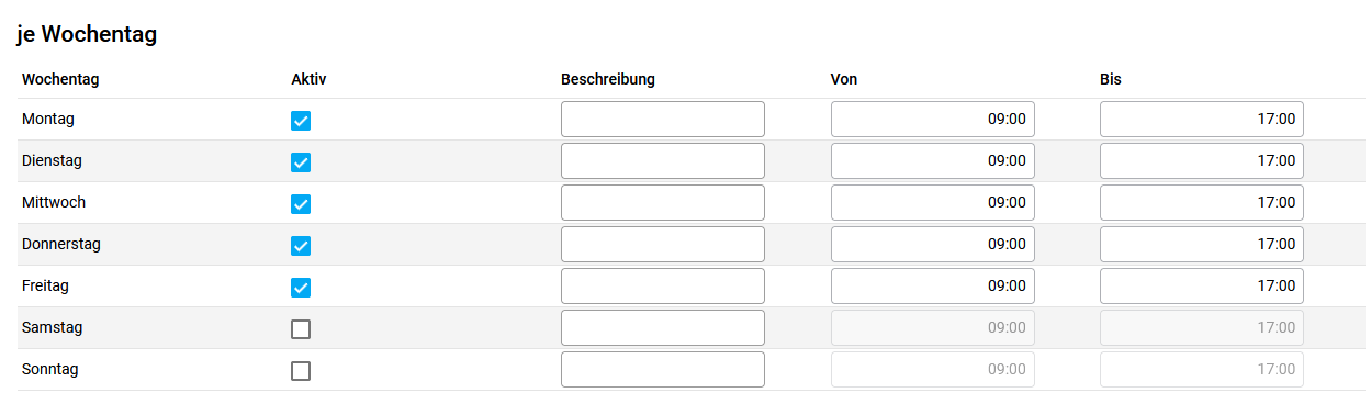 Oeffnungszeiten-Je Woche