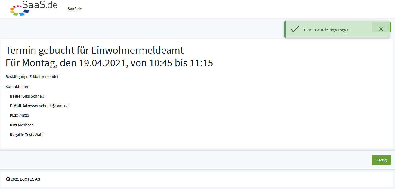 Termin erfolgreich gebucht