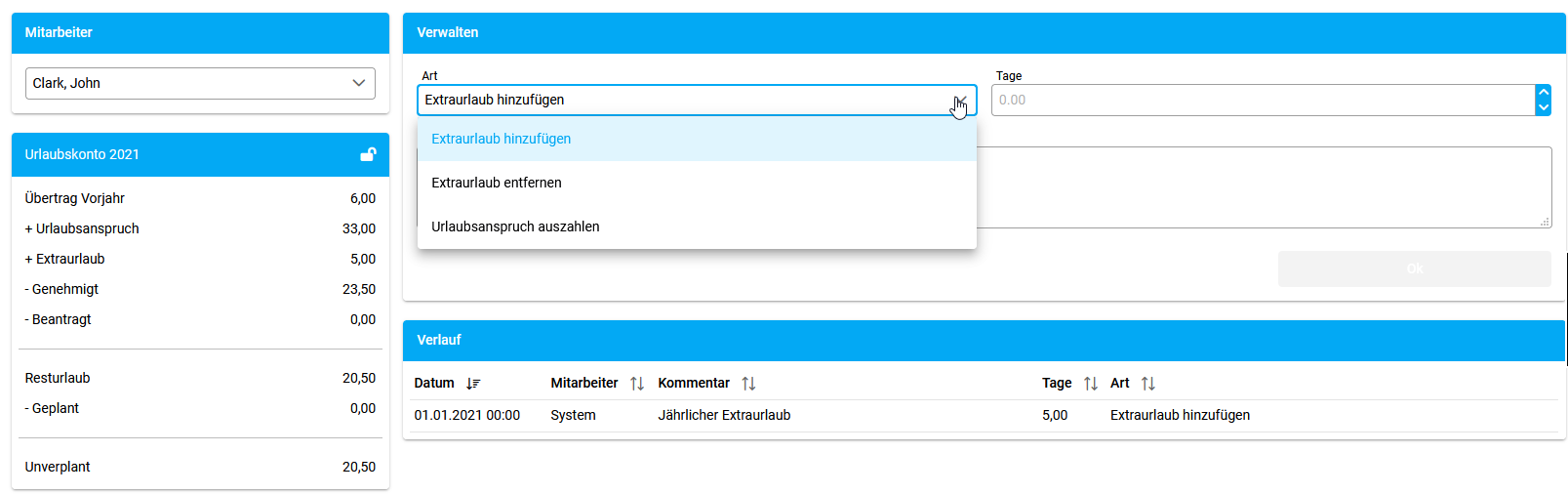 Extraurlaub-Übersicht