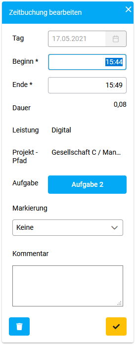 Zeitbuchung bearbeiten