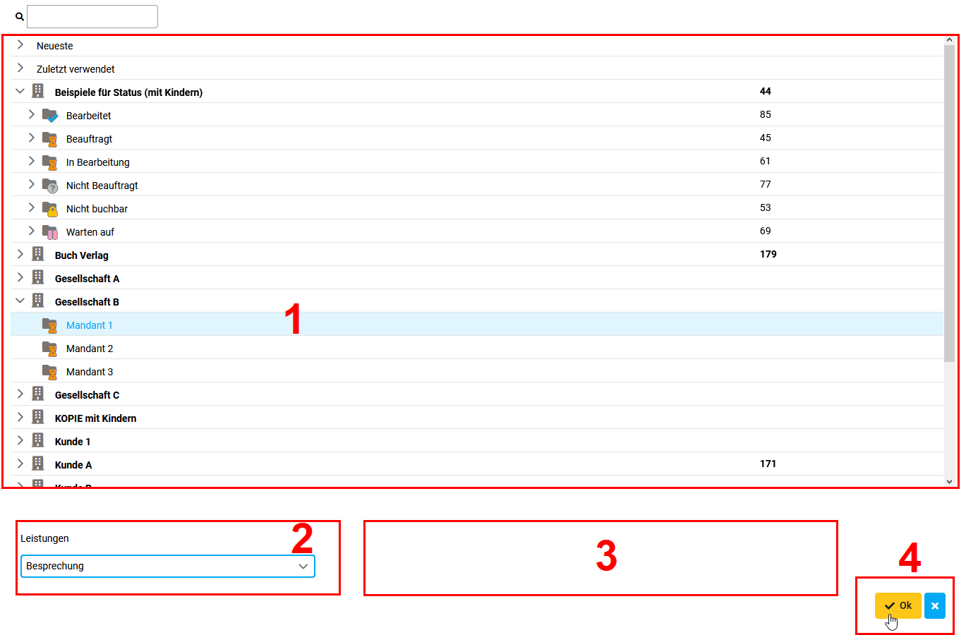 Projekt auswählen Toolbar