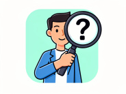 Mann sieht ein Fragezeichen durch eine übergroße Lupe Mann sieht ein Fragezeichen durch eine übergroße Lupe