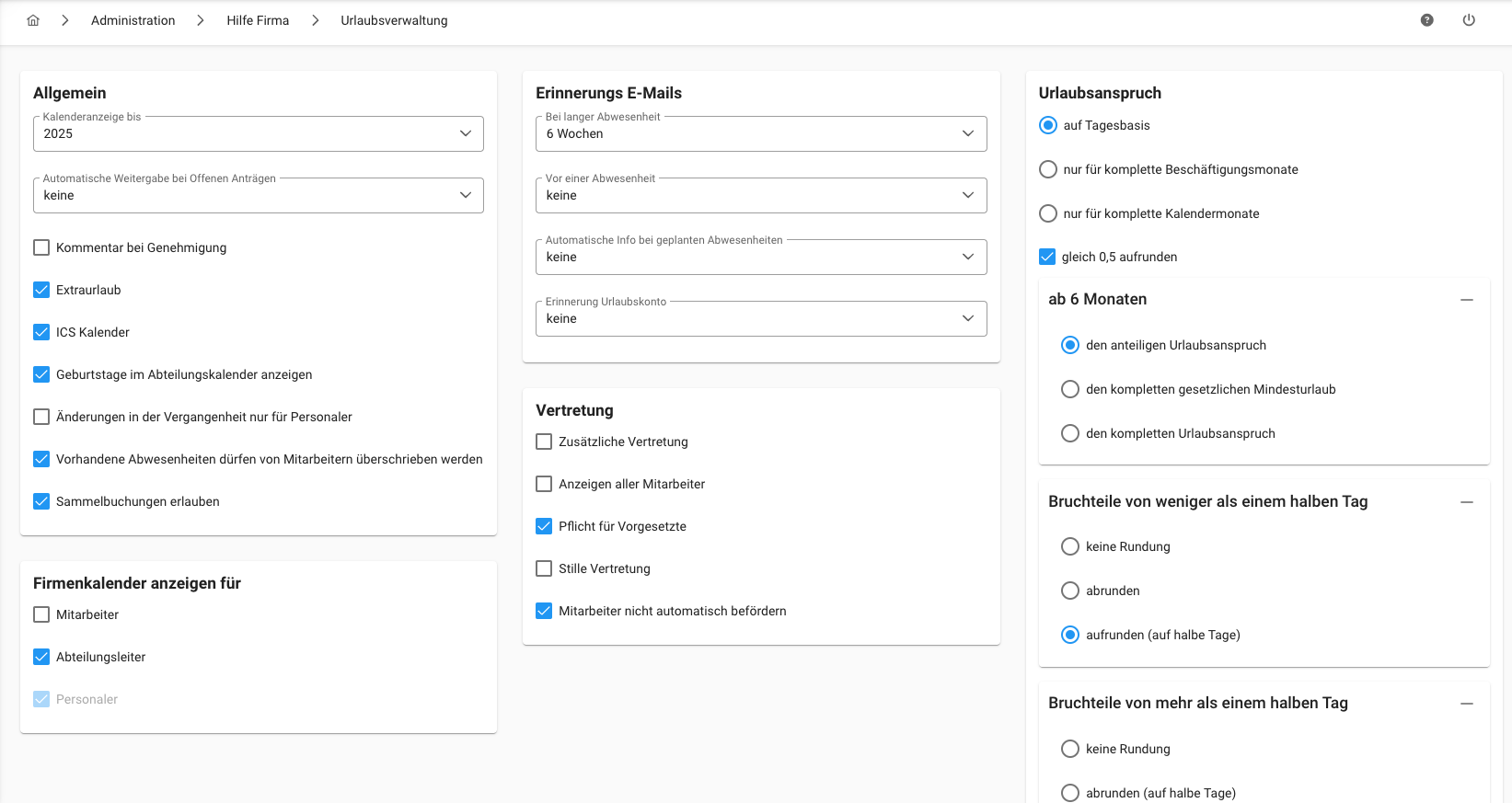 Firma - Urlaubsverwaltung - Gesamtübersicht
