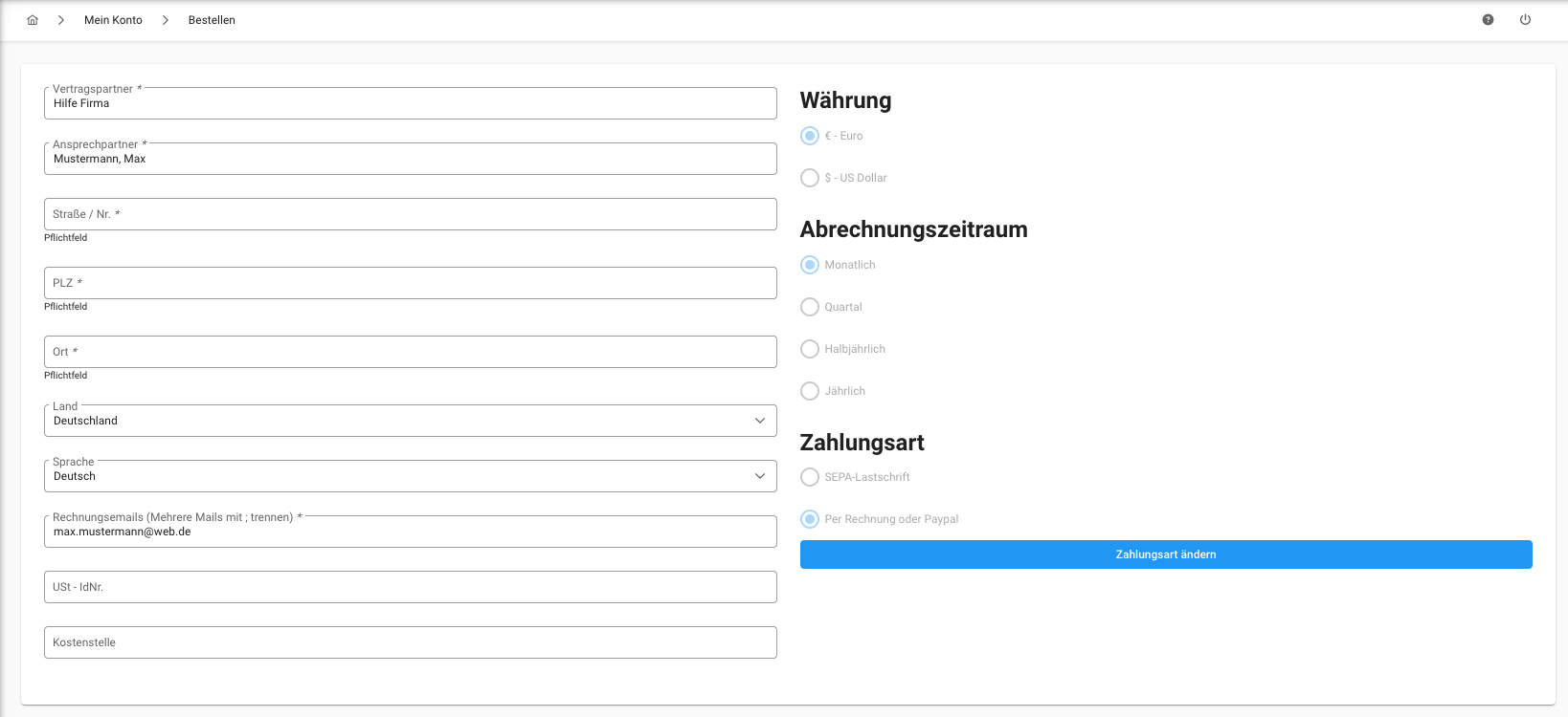 Bestellen - Weiter Seite 2 Zahlungsinformationen