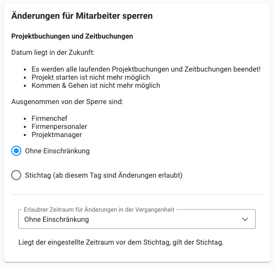 Projekte - Admin - Änderungen für Mitarbeiter sperren